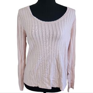 NICOLE MILLER light cable knit long sleeve sweater light blush pink size XL